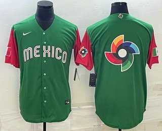 Men%27s Mexico Baseball 2023 Green World Big Logo With Patch Classic Stitched Jersey